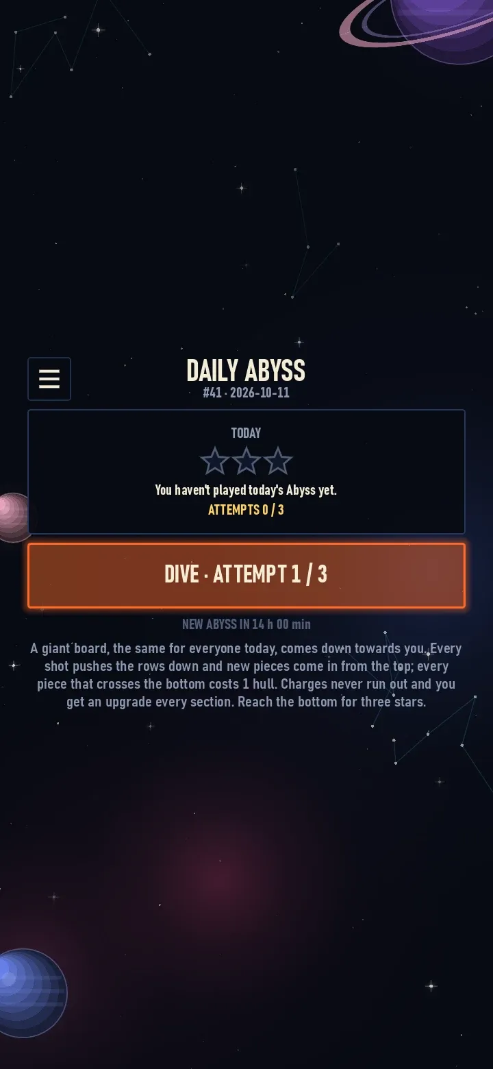 The Daily Abyss screen with today's attempts