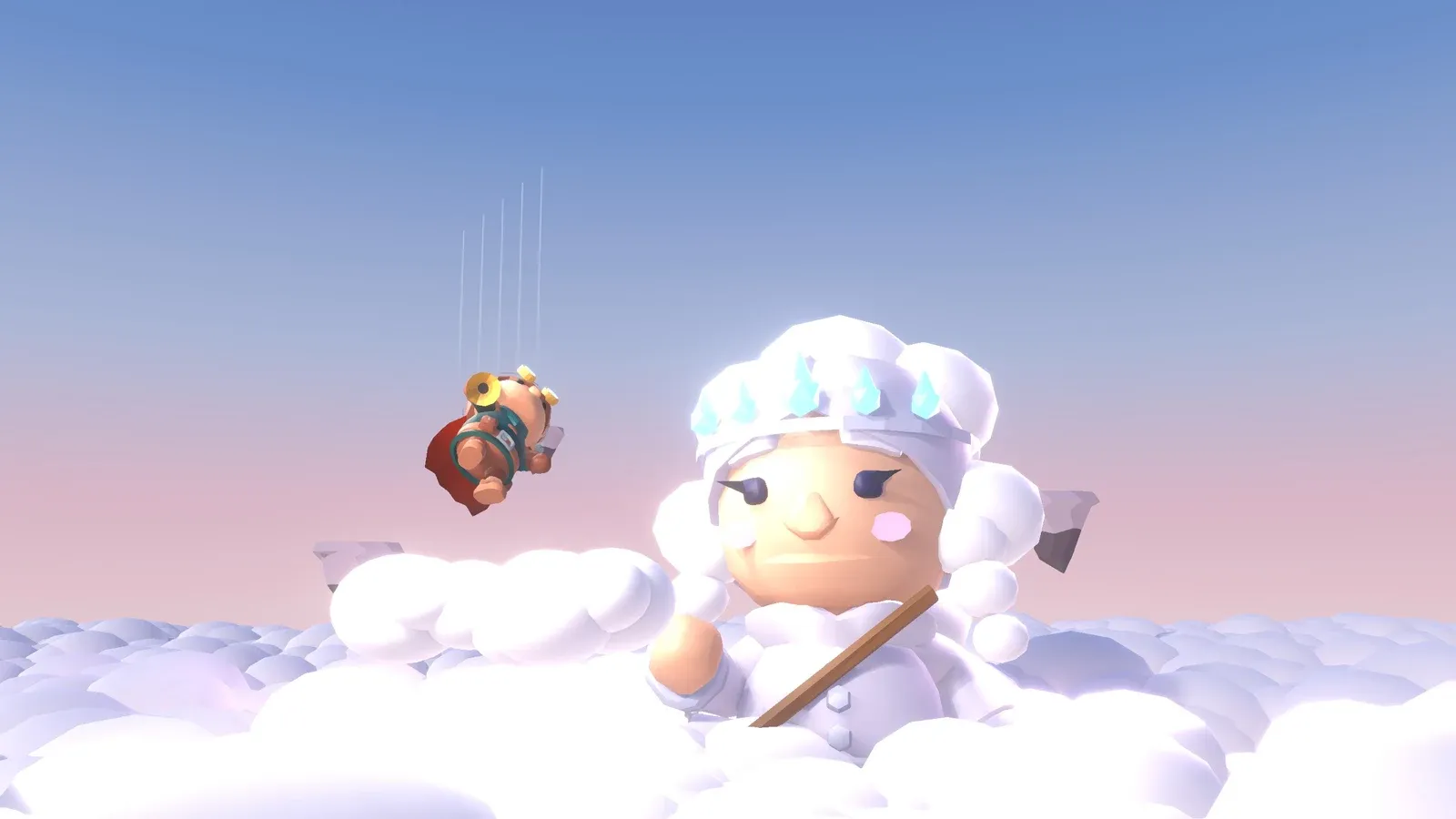Nimbe, the goddess of the clouds, catching Arlo as he falls