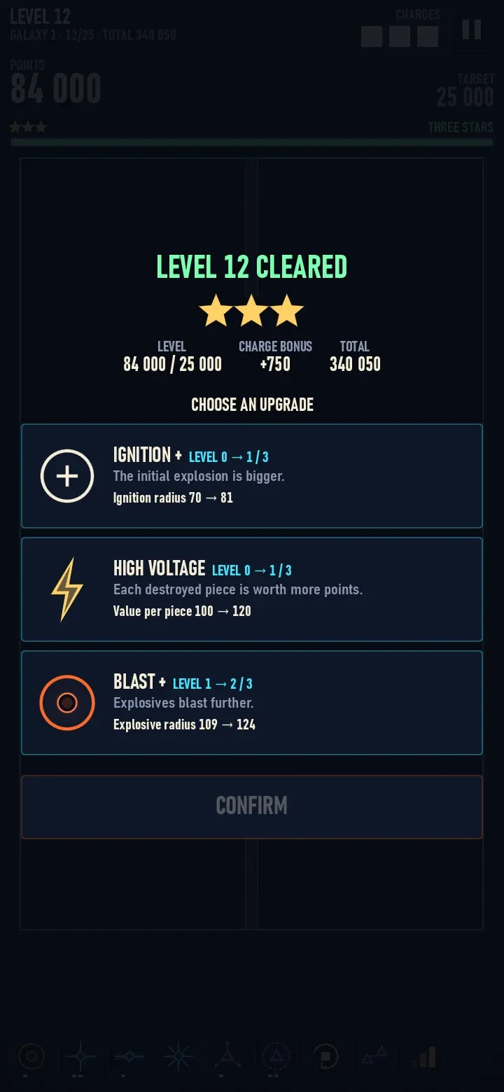 Choosing an upgrade after clearing a level